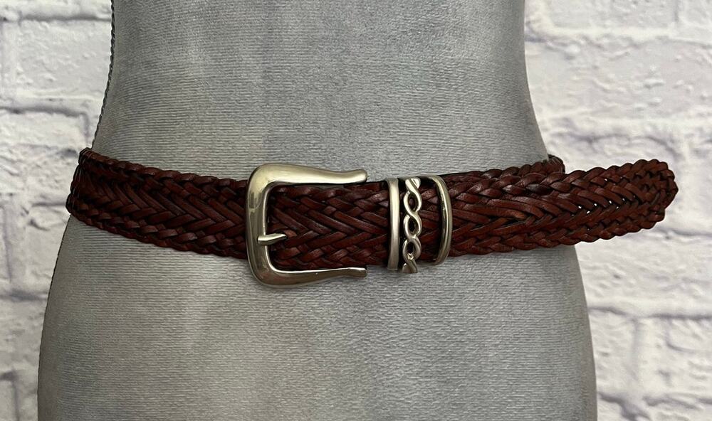 Vintage 90's Amiee Lynn Braided Leather Belt with Silvertone Brass Buckle